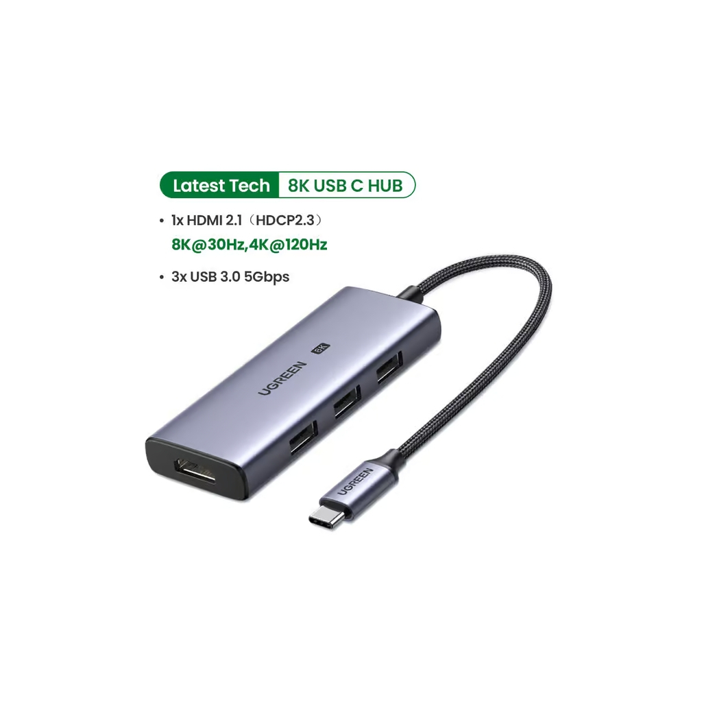 Концентратор Ugreen USB-C 4-in-1 3xUSB 3.0 + HDMI CM500 gray (50629) - зображення 5