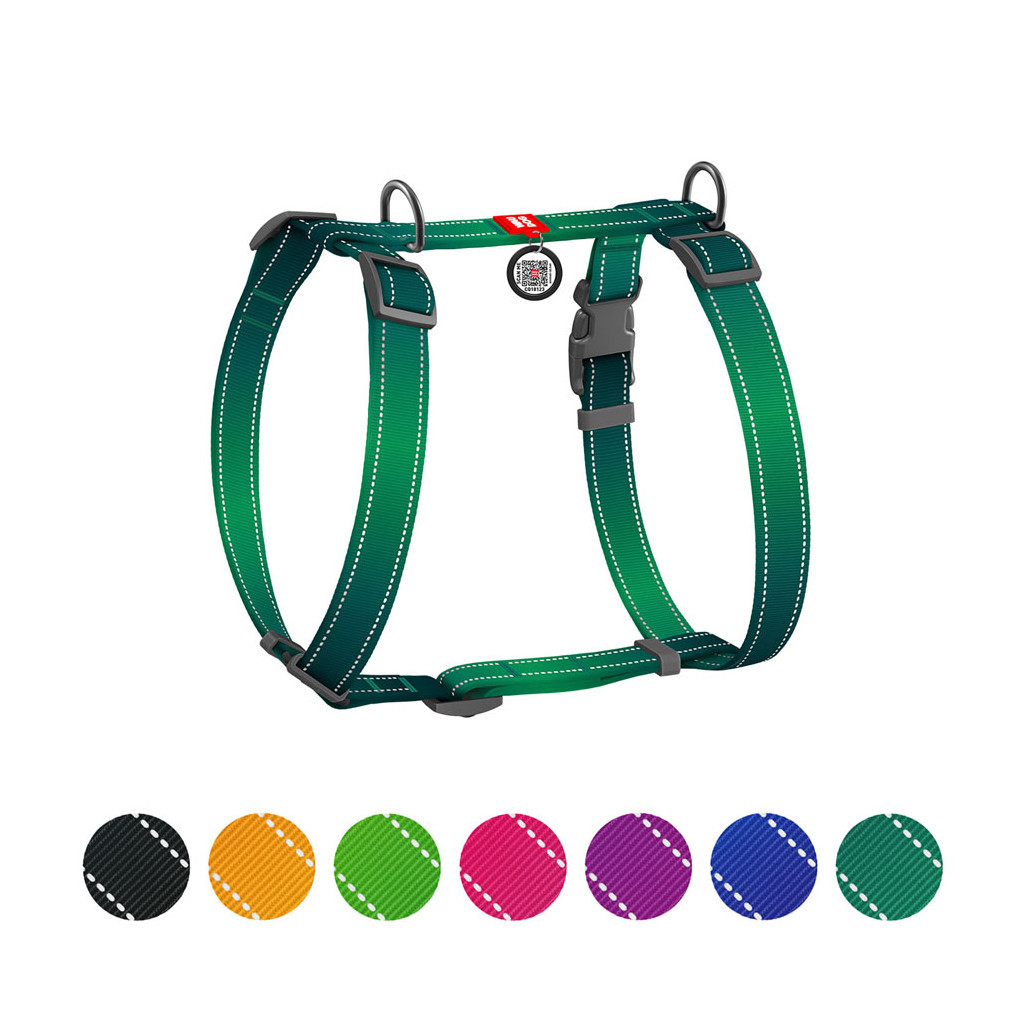 Шлея для собак WAUDOG Nylon Mono з QR-паспортом, пластиковий фастекс L зелена (527418) - зображення 1