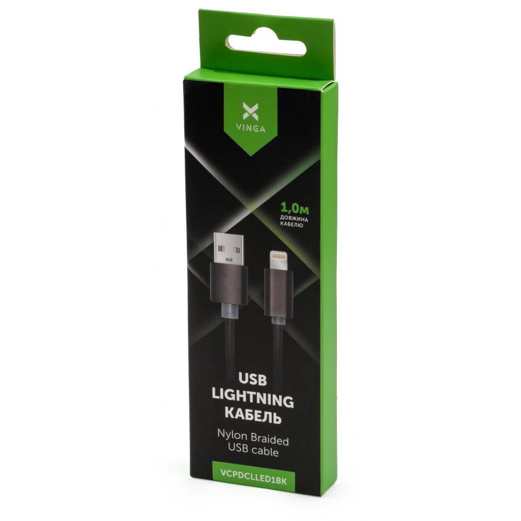 Дата кабель USB 2.0 AM to Lightning 1m LED black Vinga (VCPDCLLED1BK) - изображение 4