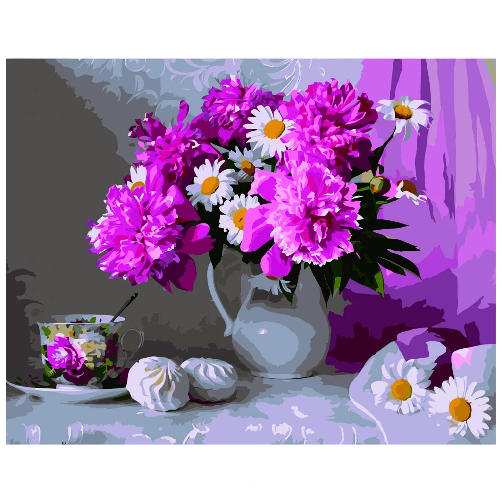 Картина по номерам Strateg Півонії з ромашками 40х50 см (VA-2641) - зображення 1