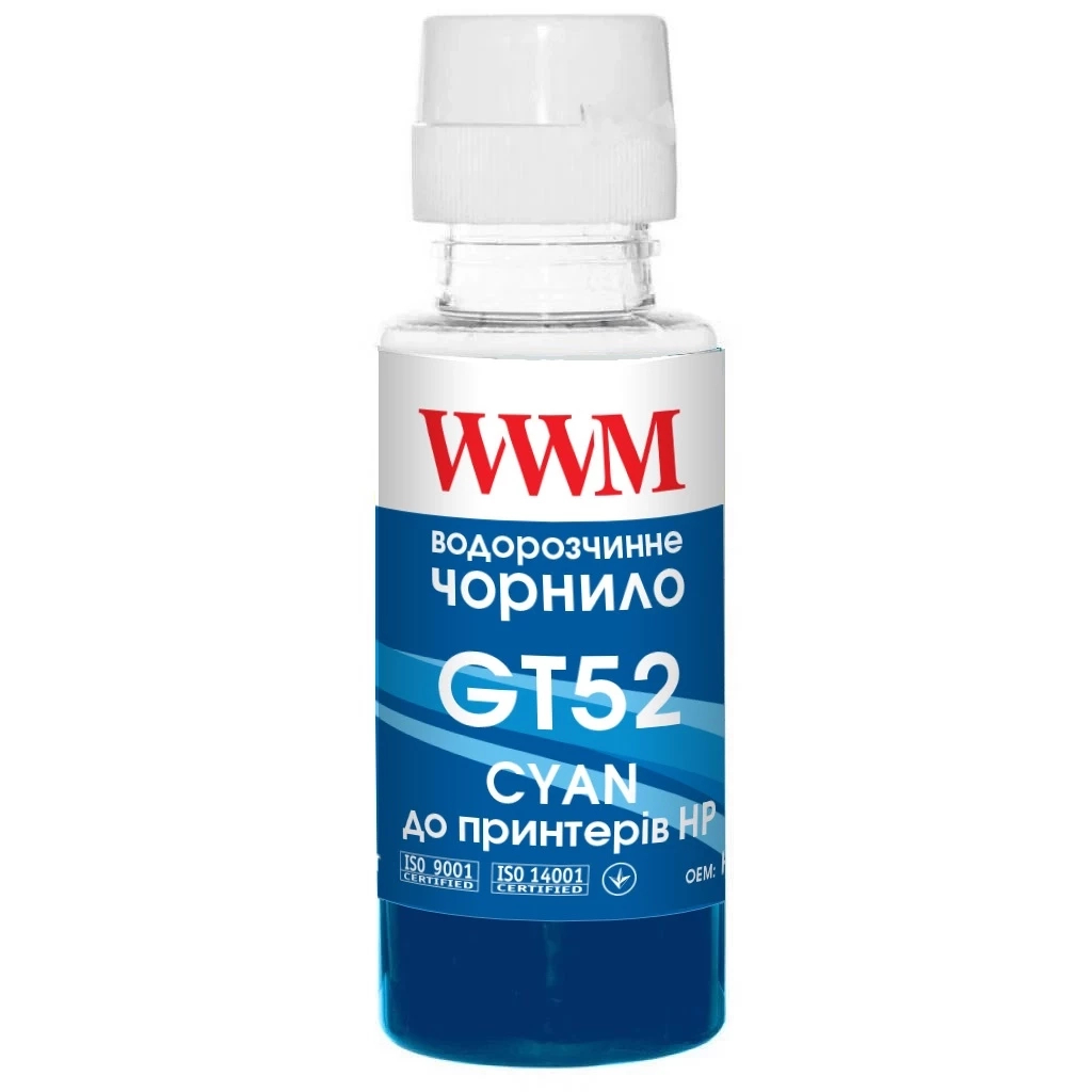 Чорнило WWM HP GT52 100г Cyan, для Ink Tank 115/315/319 (H52C) - зображення 1