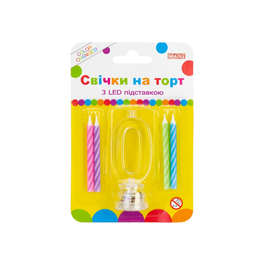 Свічка Maxi 4 шт, на торт з LED підставкою "0", що світиться (MX701007-0) - зображення 1