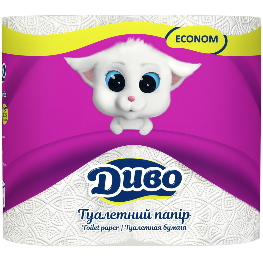 Туалетний папір Диво Econom 2 шари білий 4 рулони (4820003832066) - изображение 1
