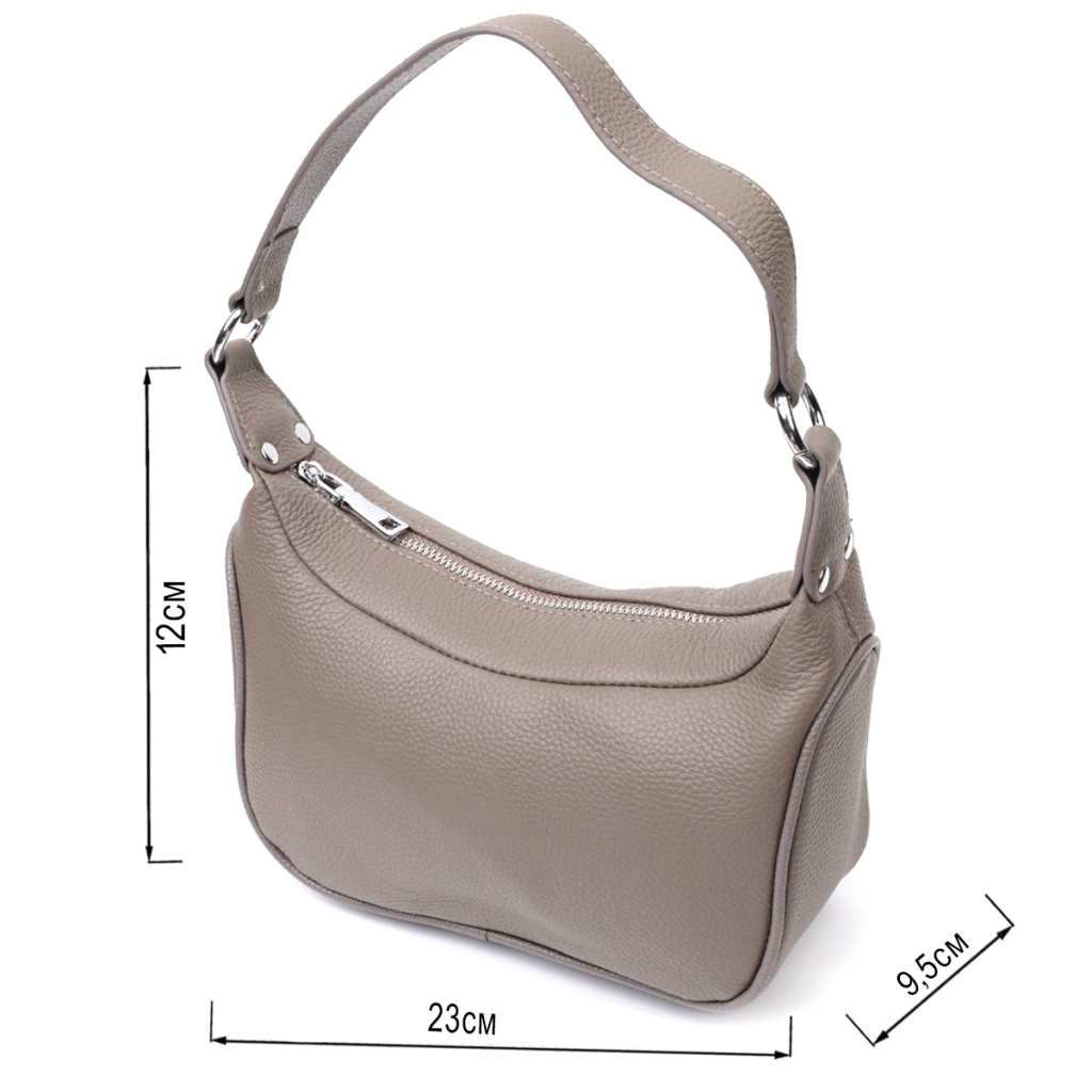 Сумка Vintage Шкіряна жіноча напівкруглого формату з однією ручкою Сіра (22412) - зображення 3