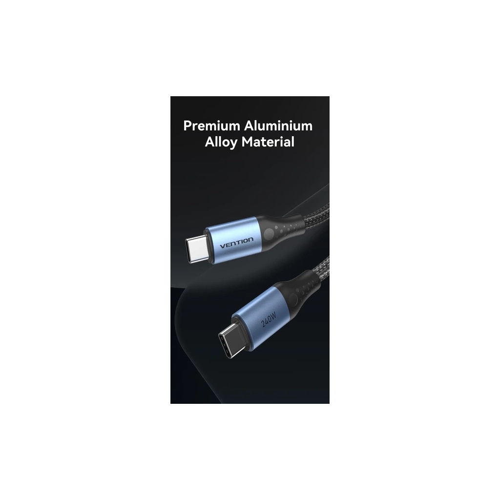 Дата кабель USB-C to USB-C 1.5m 240W aluminum black Vention (TREBG) - изображение 7