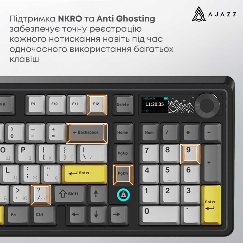 Клавіатура Ajazz AK980 V2 Gift Switch V2 Wireless/Bluetooth/USB UA Black/Grey/Yellow (AK980-V2-G-BGY) - изображение 15