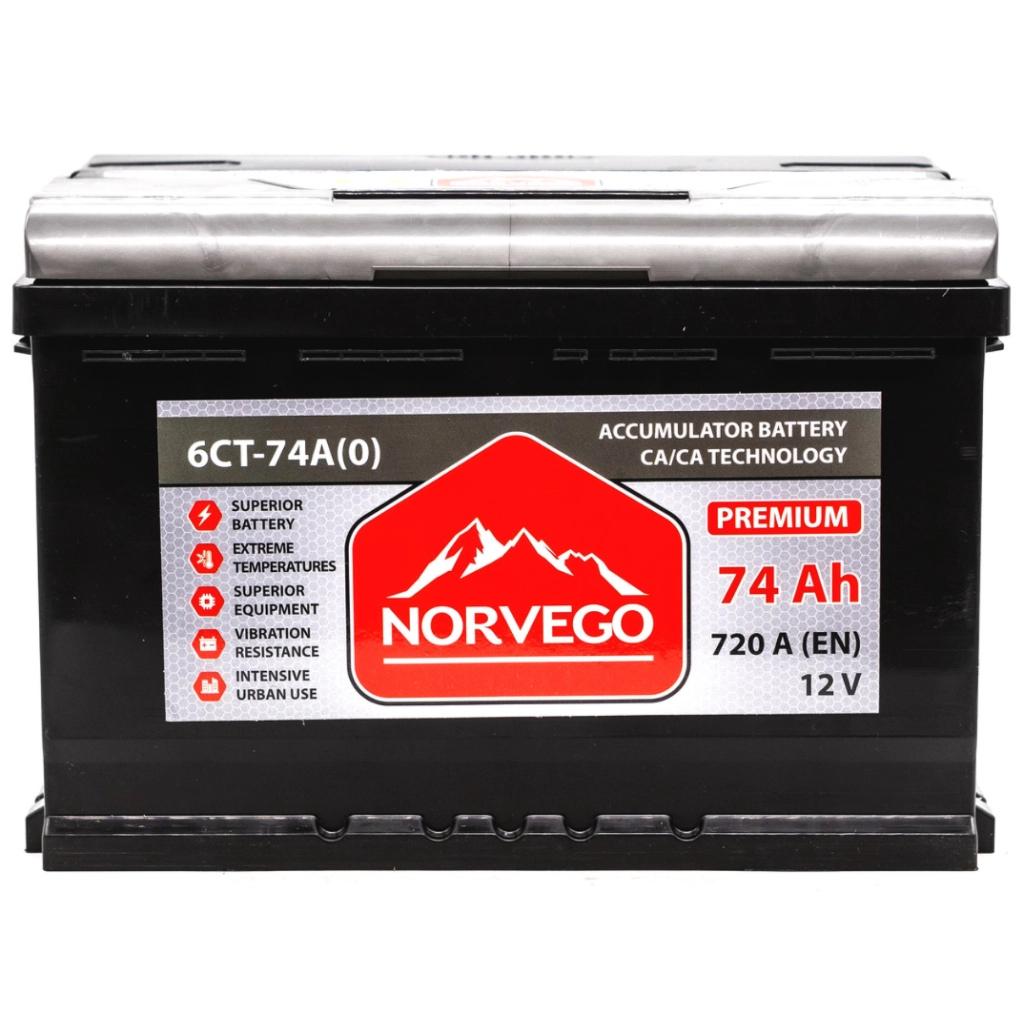 Акумулятор автомобільний NORVEGO ВЕСТА Premium 74A +прав (0) (720 пуск) - зображення 1