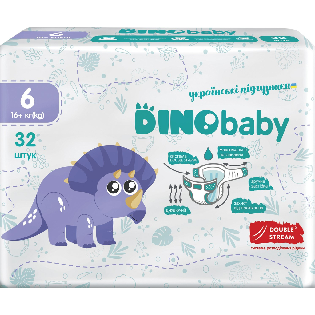 Підгузки Dino Baby Розмір 6 (16+ кг) 32 шт (4823098413240) - зображення 1