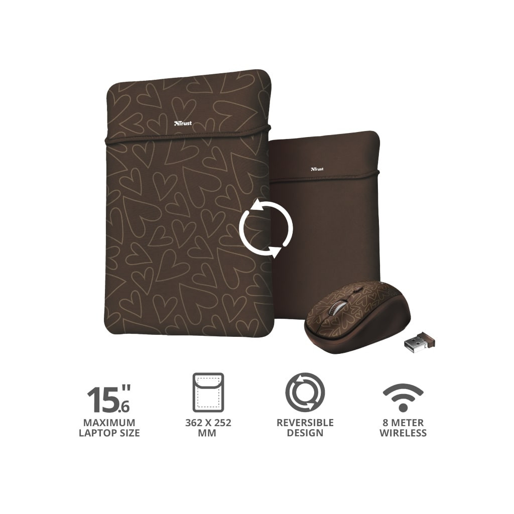 Чохол до ноутбука Trust 15.6" Yvo Mouse & Sleeve Brown-hearts + mouse (23446) - зображення 10
