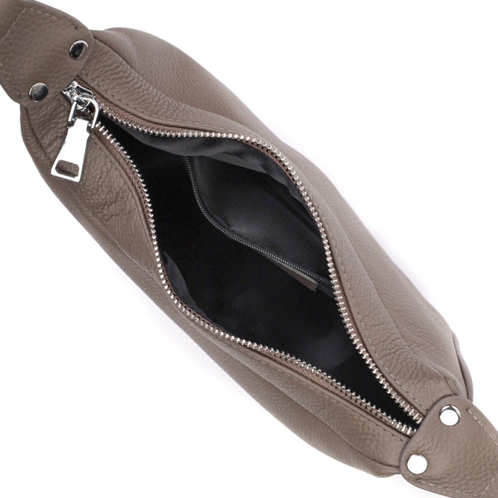 Сумка Vintage Шкіряна жіноча напівкруглого формату з однією ручкою Сіра (22412) - зображення 6