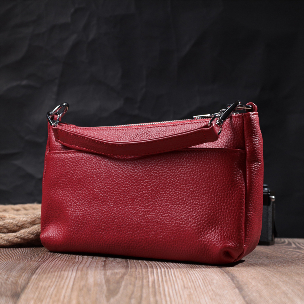 Сумка Vintage Жіноча середнього розміру на три відділення із натуральної шкіри Червона (22803) - зображення 11