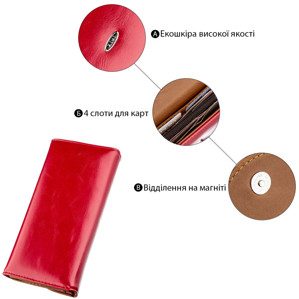 Гаманець Kivi З гладкої екошкіри Яскраво-рожевий (19072) - зображення 5