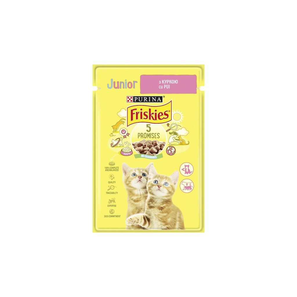 Вологий корм для кішок Purina Friskies Junior шматочки у підливці з куркою 85 г (7613036962292) - зображення 1