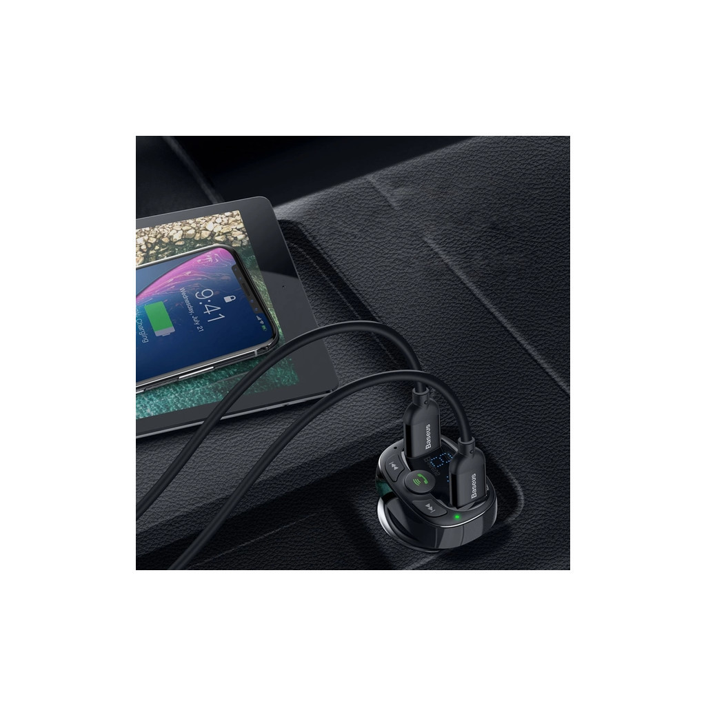 FM модулятор Baseus T Shaped S-09A 2 х USB Type-A, microSD Black (CCMT000001) - зображення 9