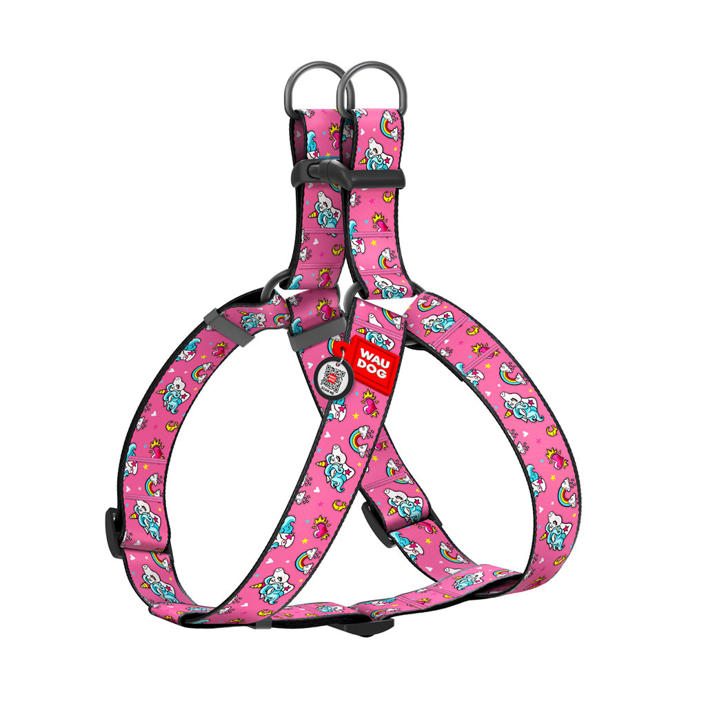 Шлея для собак WAUDOG Nylon з QR паспортом "Єдинороги" пластиковий фастекс XL (324-0013) - изображение 1