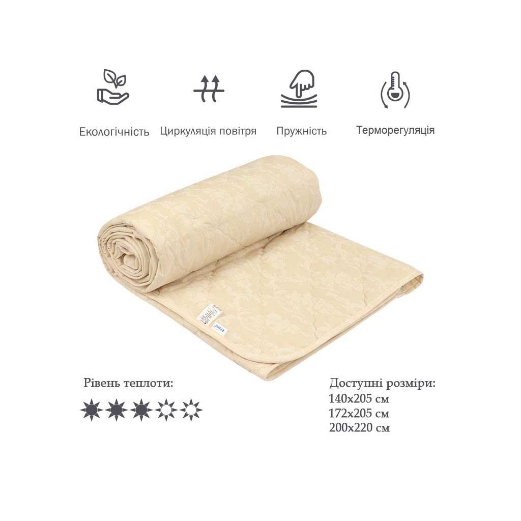 Ковдра Руно Вовняна Комфорт молочна 172х205 см (316.02ШКУ_Молочний) - зображення 3