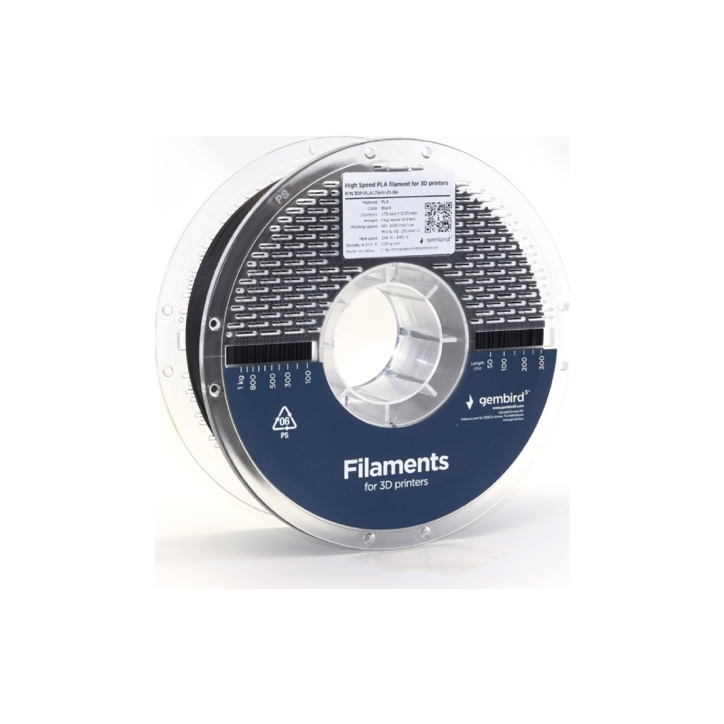 Пластик для 3D-принтера Gembird PLA High Speed 1.75 мм, 1kg black (3DP-PLA1.75HY-01-BK) - изображение 2