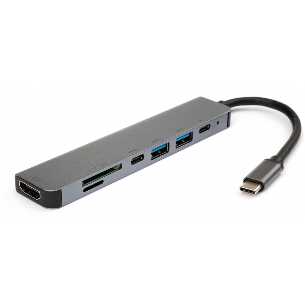 Концентратор Vinga Type-C to 4K HDMI+2*USB3.0+SD+TF+PD+USB-C 3.1 Gen1 aluminium (VCPHTC7AL) - зображення 1