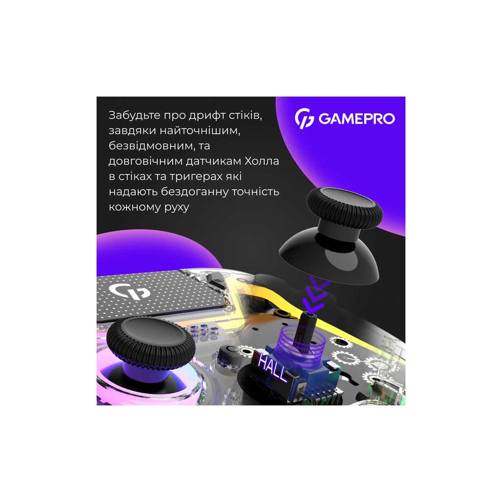 Геймпад GamePro GPS13T BT 5.3/USB/PC/iOS/Android/PS3/PS4 RGB Transparent (GPS13T) - зображення 4