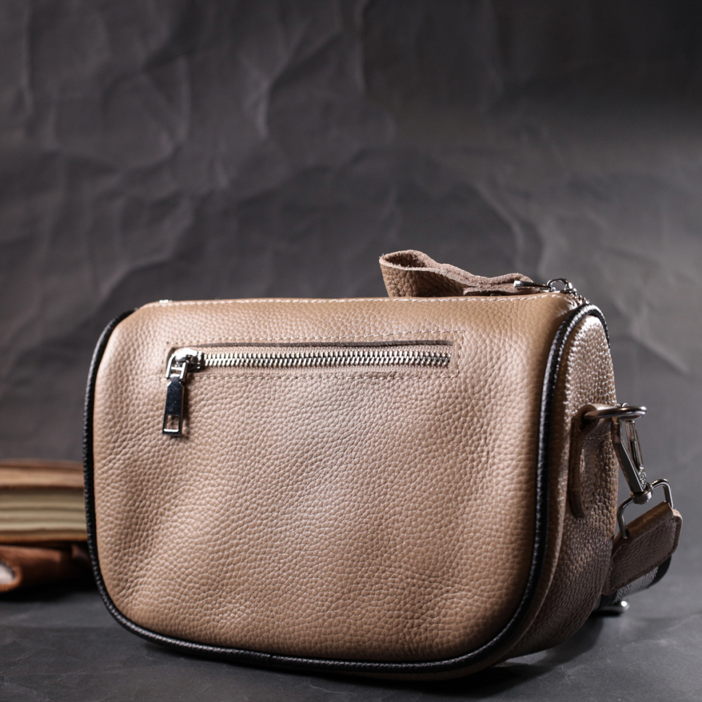 Сумка Vintage Напівкругла крос-боді жіноча з натуральної шкіри Бежева (22392) - зображення 10