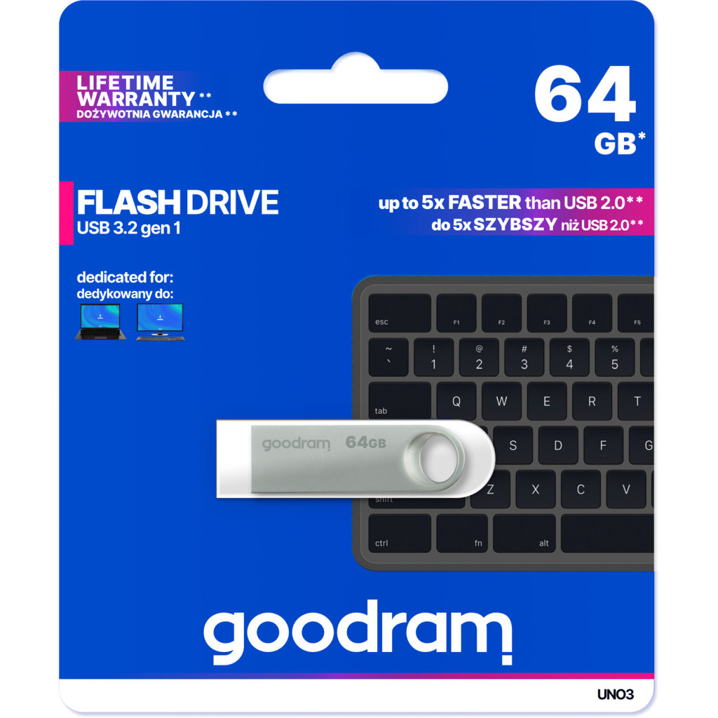USB флеш накопичувач Goodram 64GB UNO3 Steel USB 3.2 (UNO3-0640S0R11) - зображення 4