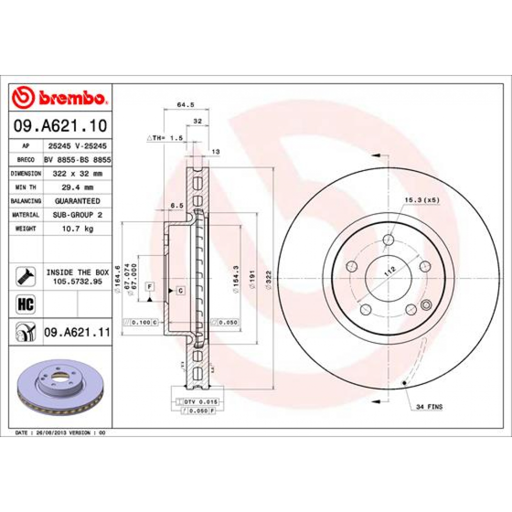 Гальмівний диск Brembo 09.A621.11 - зображення 1