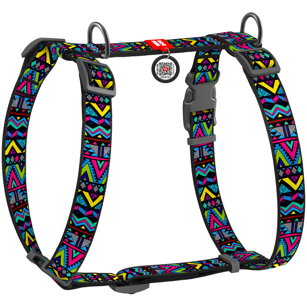 Шлея для собак WAUDOG Nylon з QR паспортом анатомічна H-подібна "Інді" S (5595) - изображение 1