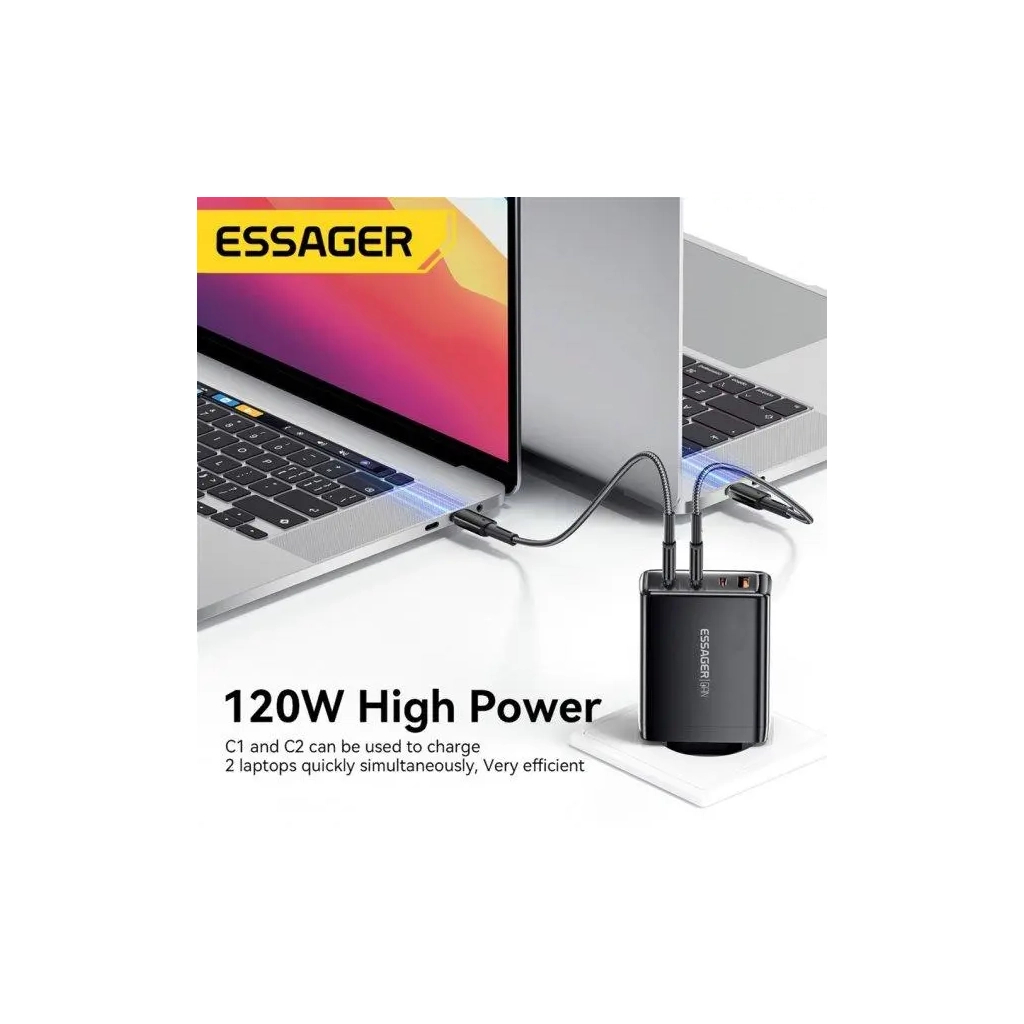 Зарядний пристрій Essager 3xUSB-C + 1xUSB 120W GaN (ECT3CA-JZB01-Z) - зображення 4