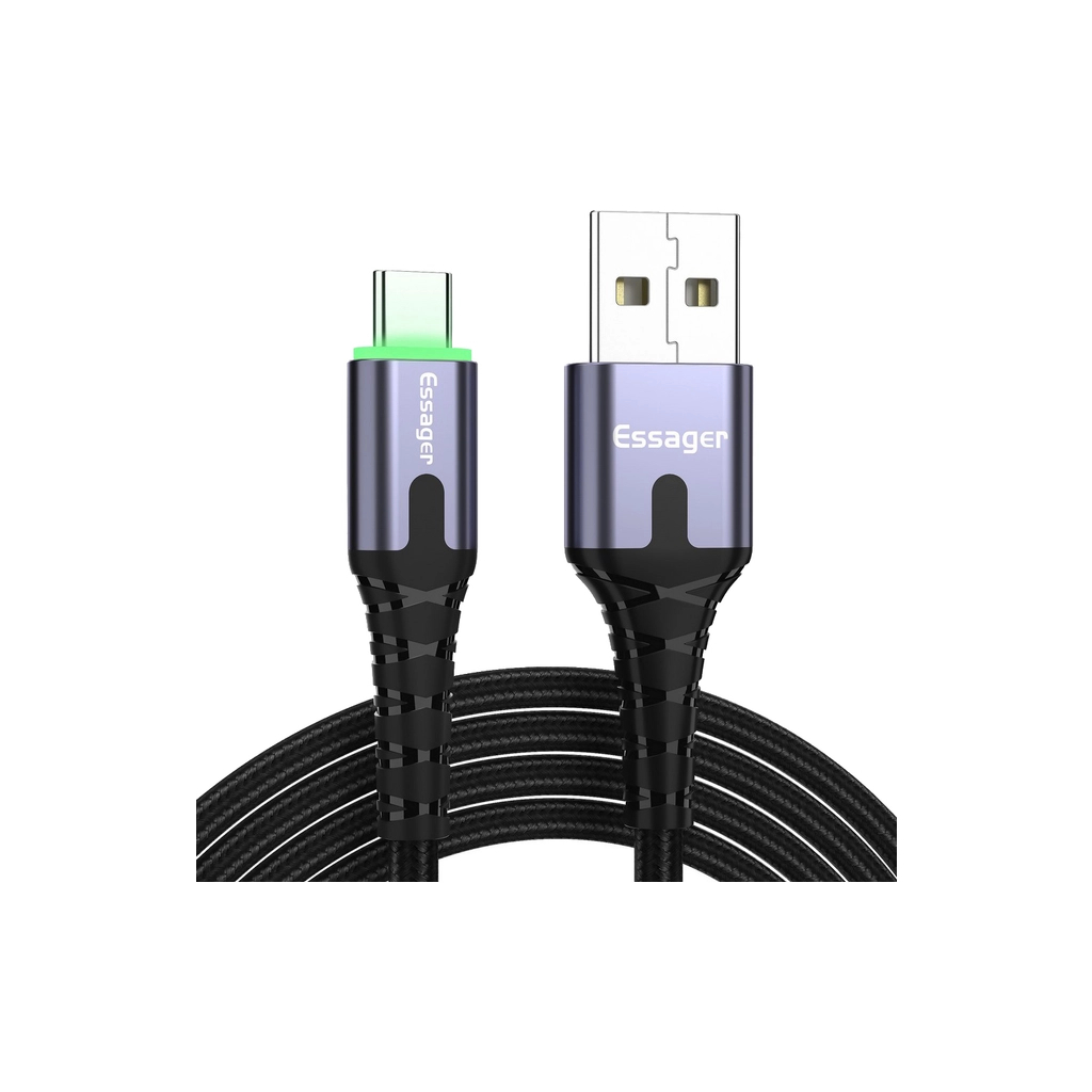 Дата кабель USB 2.0 AM to USB-C 2.0m 3A LED black Essager (EXCT-XGA0G) - зображення 1