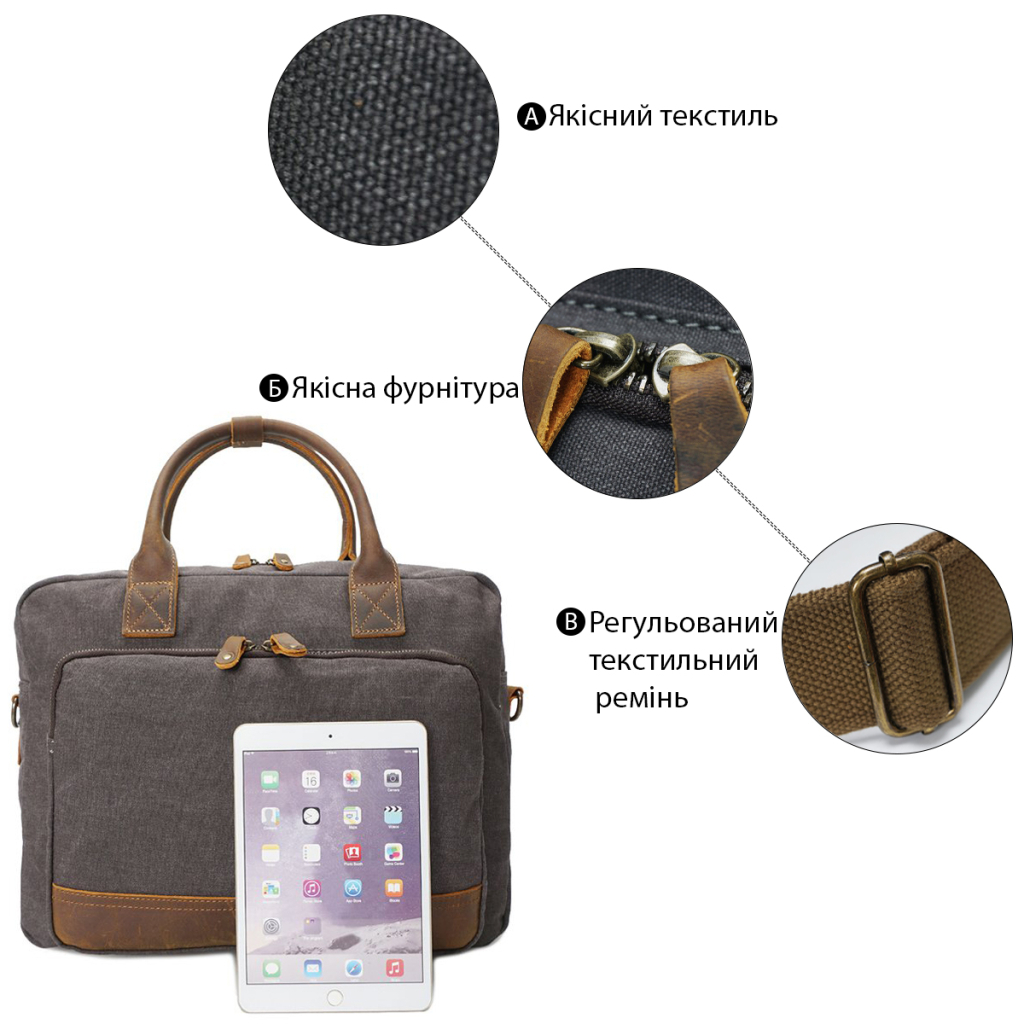 Сумка Vintage Текстильна Сіра (20062) - зображення 4