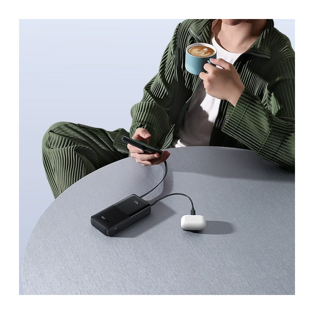 Батарея універсальна Baseus Bipow 2 Digital Display 10000mAh 20W with Built-in USB-C Cable Black (P10077101113-00) - зображення 7