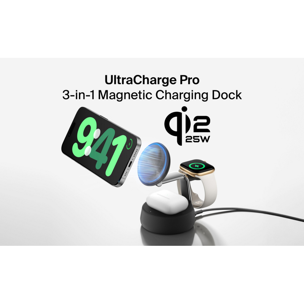Зарядний пристрій Belkin UltraCharge Pro Wireless 3-in-1 25W charcoal (WIZ040KQCH) - зображення 7