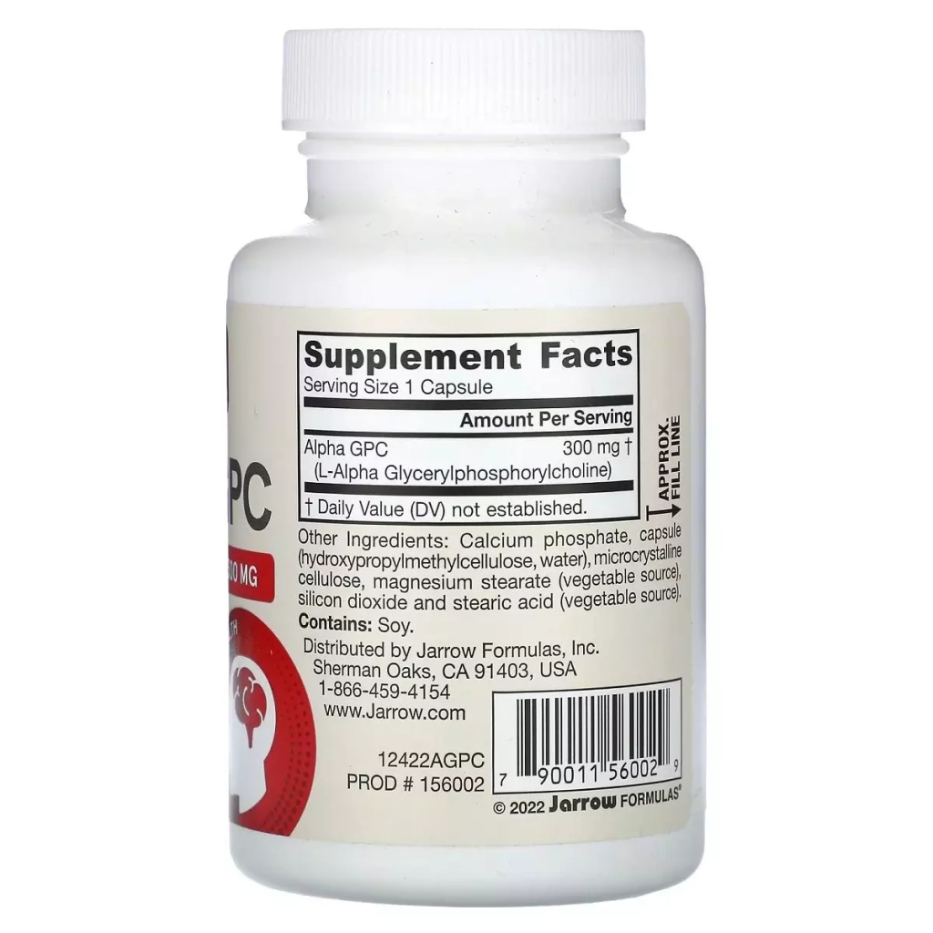 Вітамінно-мінеральний комплекс Jarrow Formulas L-альфа гліцерилфосфорілхолін, 300 мг, Alpha GPC, 60 вегетаріа (JRW-56002) - зображення 2