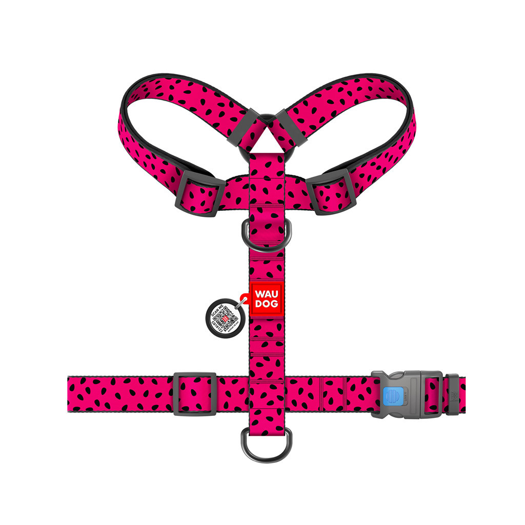 Шлея для собак WAUDOG Nylon анатомічна H-подібна з QR-паспортом "Кавун" пластиковий фастекс XL (323-0049) - изображение 2