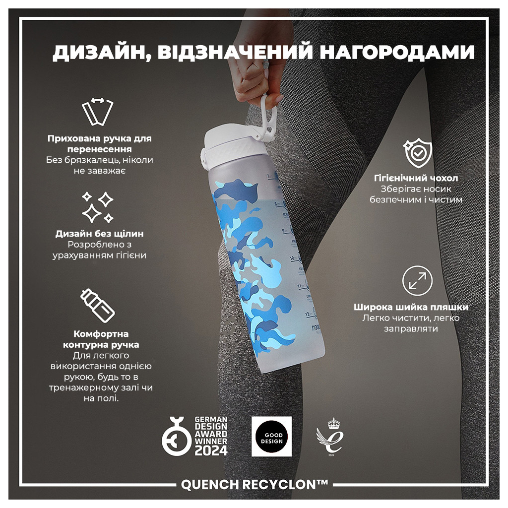 Пляшка для води ION8 OneTouch Times To Drink 1000 мл BPA Free, Camo (I8RF1000PICAMO) - зображення 4