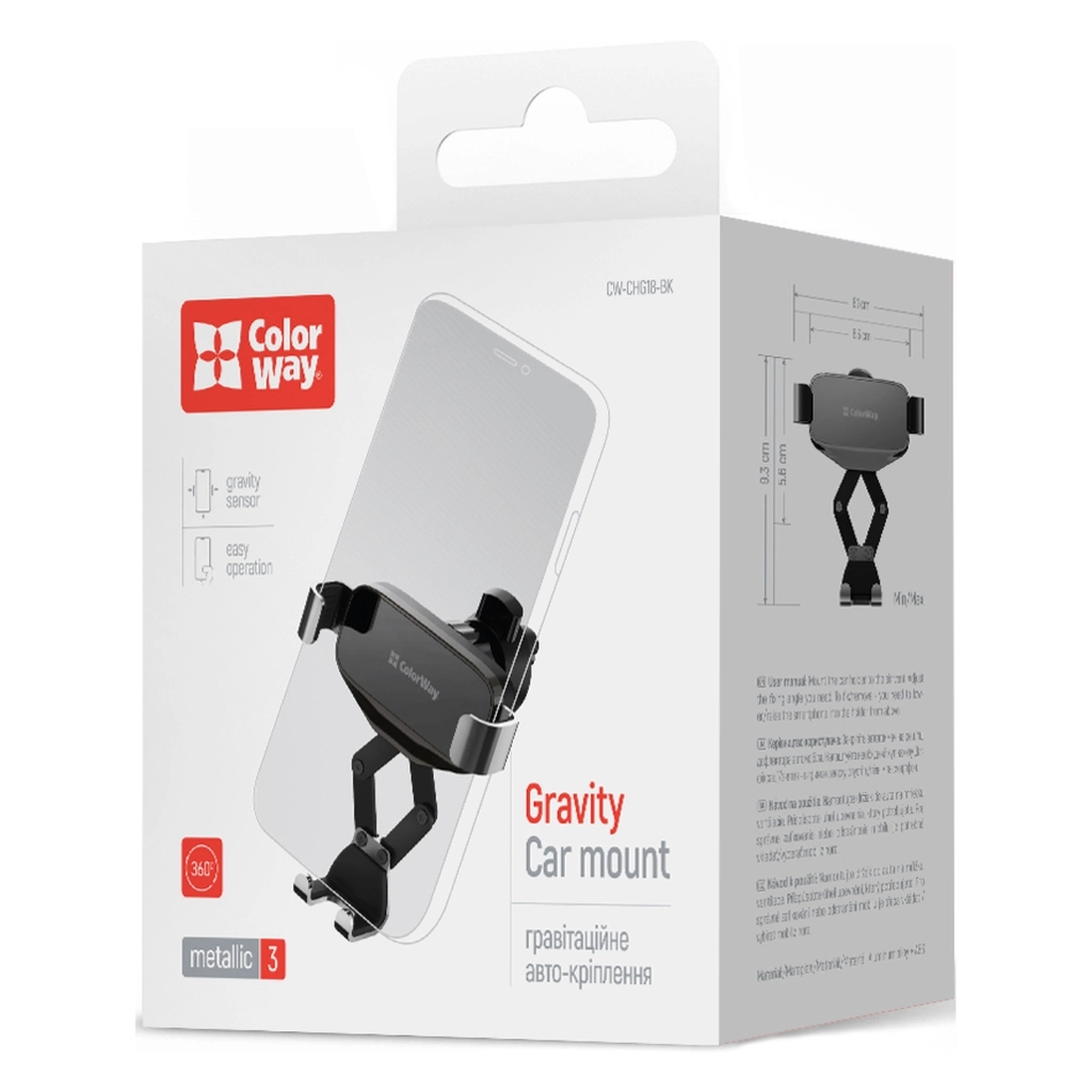 Універсальний автотримач ColorWay Gravity Mechanical Car Mount Black (CW-CHG18-BK) - изображение 6