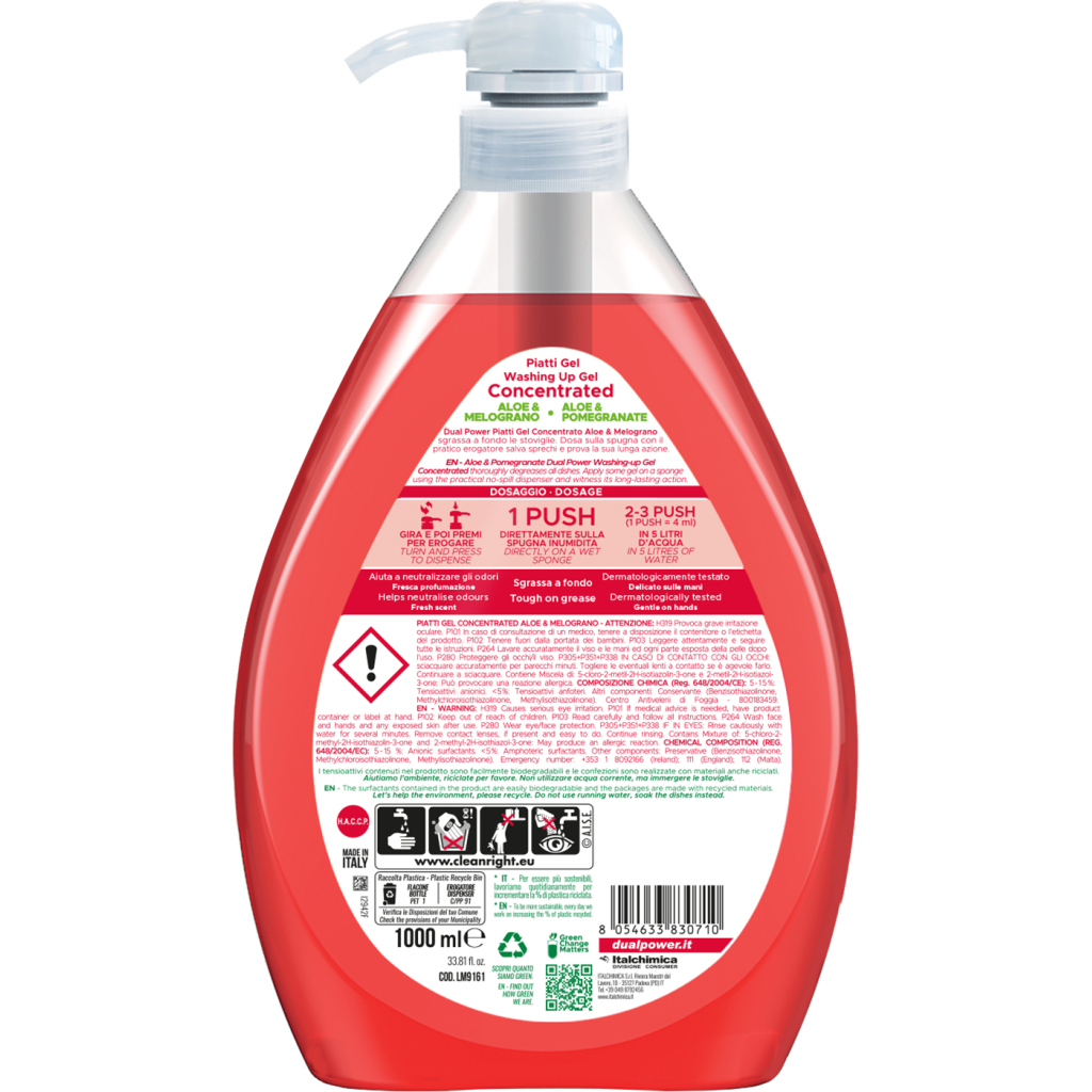Засіб для ручного миття посуду Dual Power концентрований Алое та гранат 1 л (8054633830710) - зображення 2