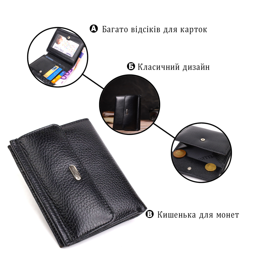 Гаманець Canpellini З натуральної шкіри флотар Чорний (21817) - зображення 4