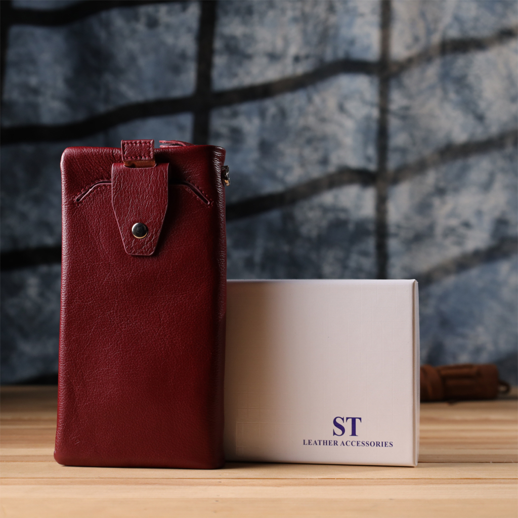 Гаманець ST Leather Шкіряний з відділенням під телефон Бордовий (23102) - зображення 11