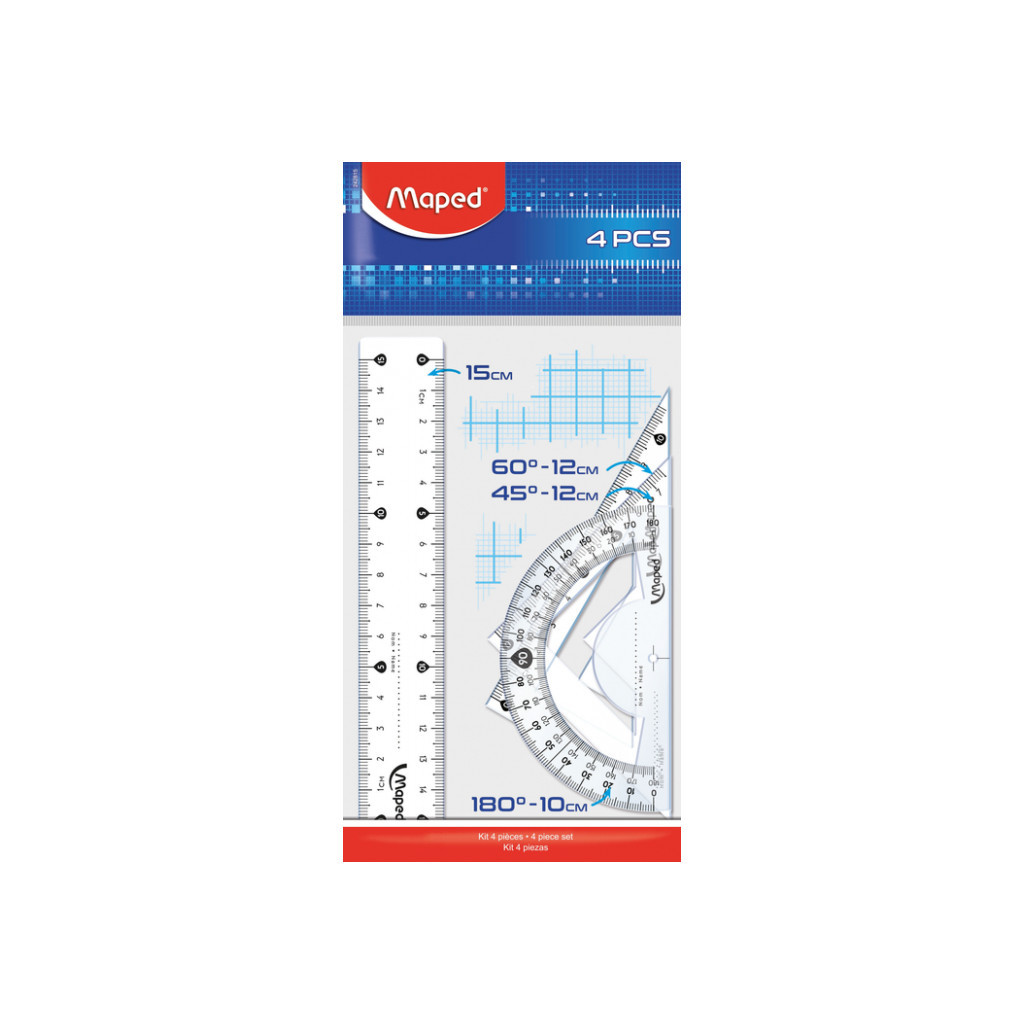 Лінійка Maped набір ESSENTIALS Mini, 15см, 4 предмета, прозорий (MP.242815) - изображение 1
