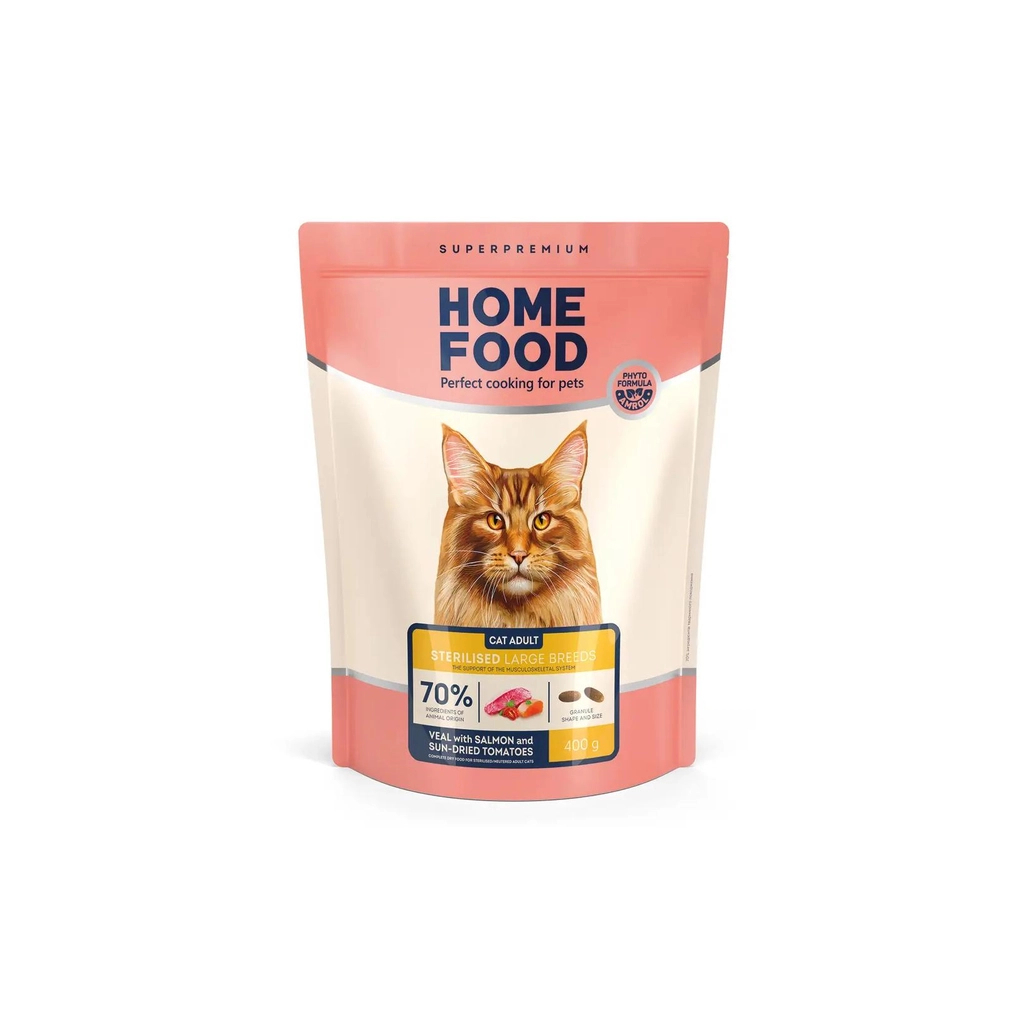 Сухий корм для кішок Home Food For large breeds з телятиною, лососем та в’яленими томатами 400 г (4820235021009) - зображення 1