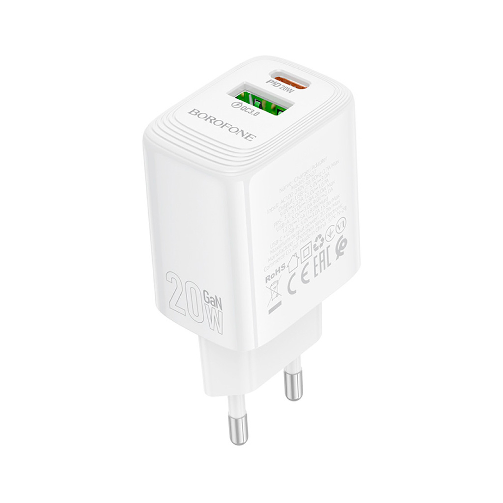 Зарядний пристрій BOROFONE BN27 Fuente 1xUSB-C PD20W + 1xUSB QC3.0 White (6941991120268) - зображення 4