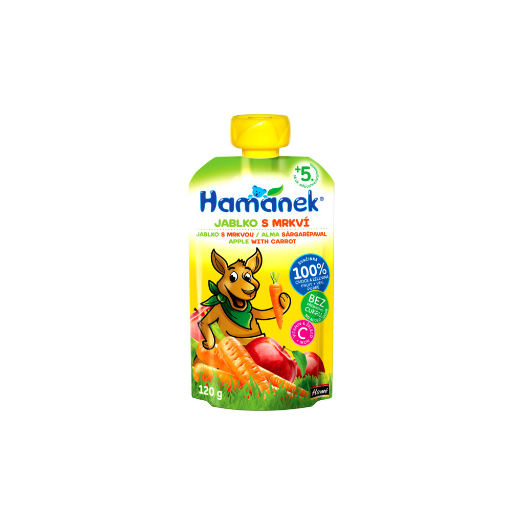 Дитяче пюре Hamanek Pouch Яблуко і морква 120 г (8595139790516) - зображення 1