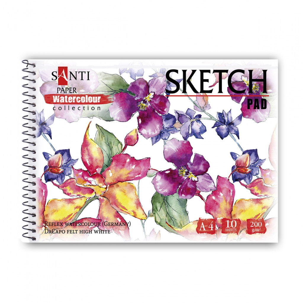 Альбом для малювання Santi для акварелі Flowers А4, 10 аркушів, 200г/м2 (130498) - зображення 1