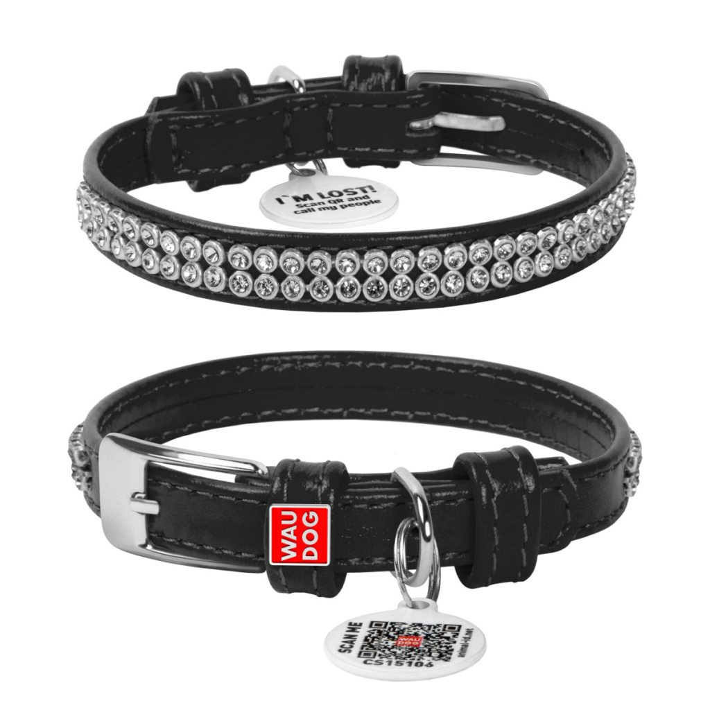 Нашийник для тварин WAUDOG Glamour з QR-паспортом "Стрази" XS Ш 12 мм чорний (33081) - зображення 4