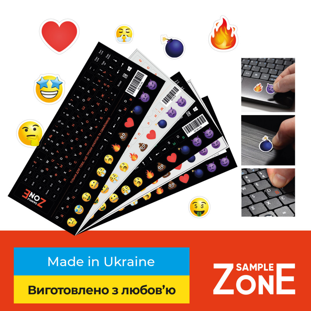 Наклейка на клавіатуру SampleZone непрозора чорна, біло-синя (SZ-BK-BS) - зображення 2