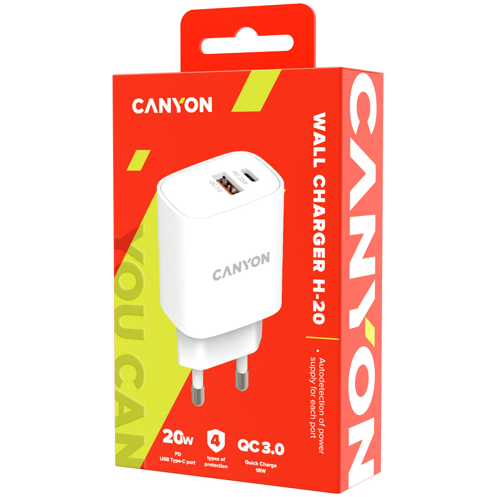 Зарядний пристрій Canyon PD 20W/QC3.0 18W (CNE-CHA20W04) - зображення 3