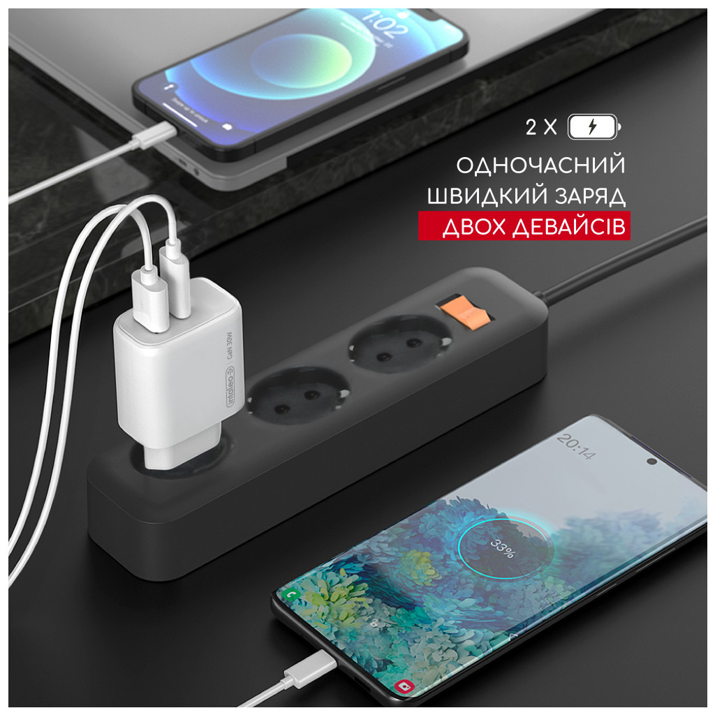 Зарядний пристрій Intaleo 30W GAN USB-C PD+USB-A QC 3.0 white (1283126578274) - зображення 6
