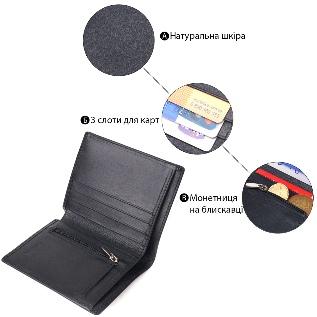 Гаманець Canpellini З натуральної шкіри Чорне (21500) - зображення 4