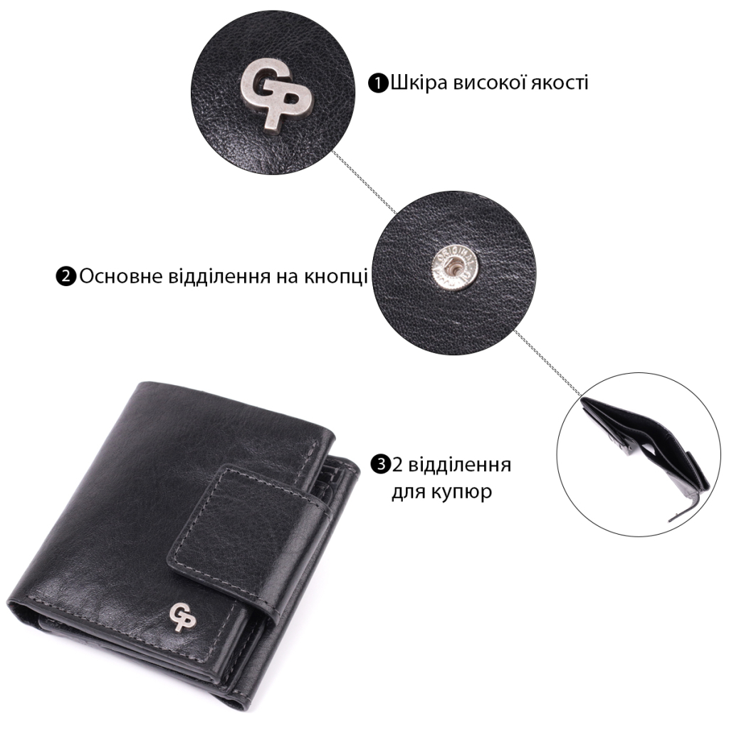 Гаманець Grande Pelle З натуральної шкіри Чорний (22573) - зображення 3